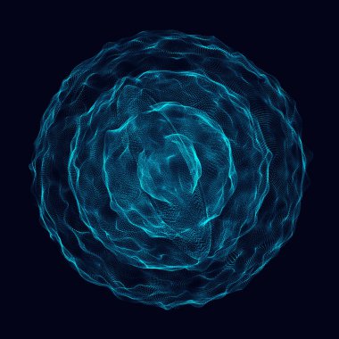 Soyut 3D küre. Bükülme çizgileri olan küre. Logo tasarımını büken parlak çizgiler. Dış uzay nesnesi. Gelecekçi teknoloji tarzı. Küre parçacıkları. 3d oluşturma.