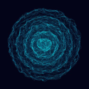 Soyut 3D küre. Bükülme çizgileri olan küre. Logo tasarımını büken parlak çizgiler. Dış uzay nesnesi. Gelecekçi teknoloji tarzı. Küre parçacıkları. 3d oluşturma.