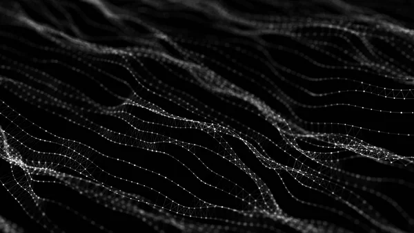 Futuristisk svart Hexagons bakgrund. Futuristisk Honeycomb Concept. Våg av partiklar. 3D-rendering. Data teknikens bakgrund — Stockfoto