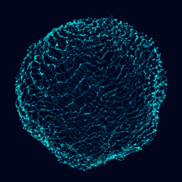 Soyut 3D küre. Bükülme çizgileri olan küre. Logo tasarımını büken parlak çizgiler. Dış uzay nesnesi. Gelecekçi teknoloji tarzı. Küre parçacıkları. 3d oluşturma.