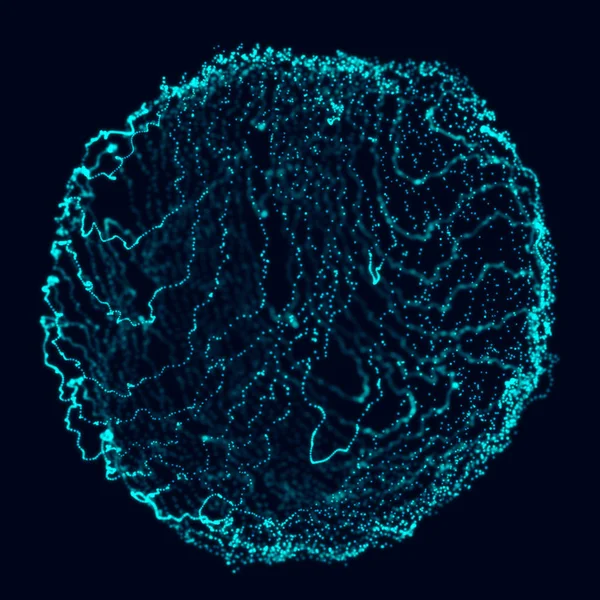Soyut 3D küre. Bükülme çizgileri olan küre. Logo tasarımını büken parlak çizgiler. Dış uzay nesnesi. Gelecekçi teknoloji tarzı. Küre parçacıkları. 3d oluşturma.