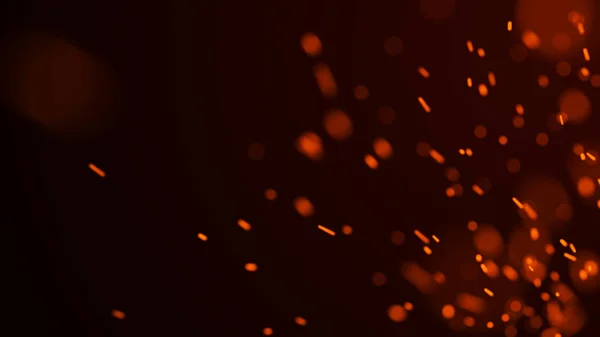 Ire sparks background. Burning red sparks. Fire flying sparks. Blurred bright light. 3D rendering - — Stockfoto