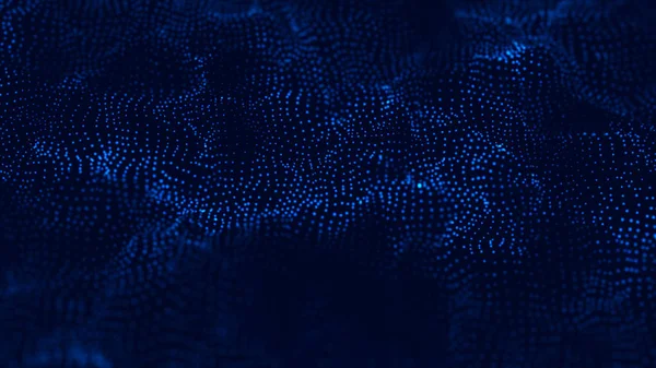 浪3d 。粒子的波涛摘要蓝色几何背景。大数据可视化。信息技术抽象的未来主义图解.3d渲染. — 图库照片