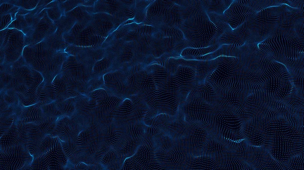 Ola 3d. Ola de partículas. Resumen Fondo geométrico azul. Visualización de macrodatos. Ilustración futurista abstracta de tecnología de datos. renderizado 3d. — Foto de Stock