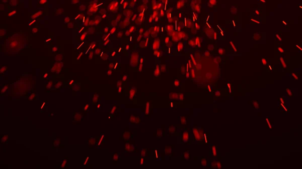 A tűz szikrázik a háttérben. Égő vörös szikrák. Lángoló szikrák. Homályos, erős fény. 3D renderelés — Stock Fotó