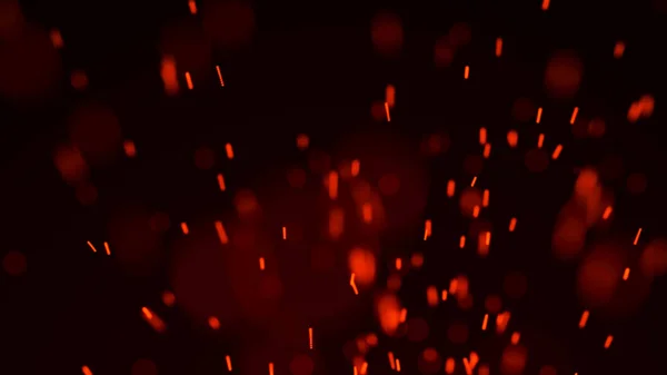 炎が背景を照らす。赤い火花を燃やす。火が飛ぶ火花。鮮やかな明るい光。3Dレンダリング — ストック写真