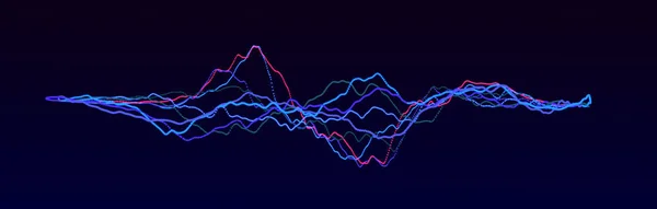 Звуковая волна. Абстрактный синий цифровой эквалайзер. Большая визуализация данных. Динамический поток света. 3d-рендеринг. — стоковое фото