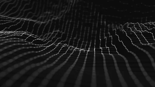 Волна 3d. Волна частиц. Абстрактный фон с футуристической волной. Большая визуализация данных. Технологическая концепция. 3d пейзаж. 3d-рендеринг . — стоковое фото