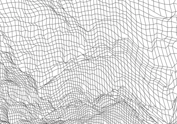 Wireframe 3D montanhas paisagem. Cartografia futurista 3D. Arame paisagem wireframe. Rede ciberespacial . — Vetor de Stock