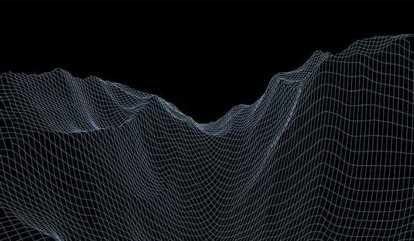 Wireframe 3D landscape mountains. Futuristic 3D cartography. Wireframe landscape wire. Cyberspace grid. — 스톡 벡터