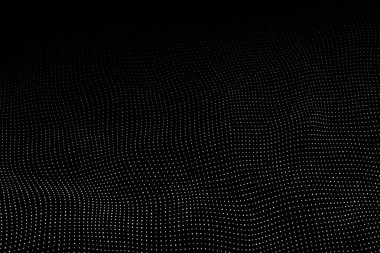 3 boyutlu dalga. Parçacık dalgası. Gelecekçi nokta dalgası. Poster için tasarım. Teknoloji vektör geçmişi. Vektör illüstrasyonu.