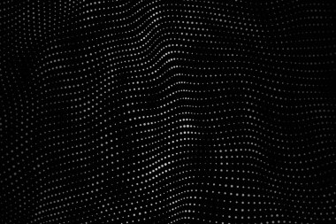 3 boyutlu dalga. Parçacık dalgası. Gelecekçi nokta dalgası. Poster için tasarım. Teknoloji vektör geçmişi. Vektör illüstrasyonu.