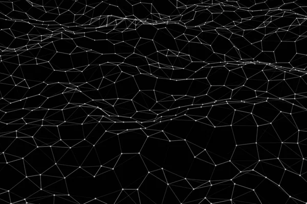 Futuristisk svart Hexagons bakgrund. Futuristisk Honeycomb Concept. Våg av partiklar. Data teknikens bakgrund. Vektor illustration. — Stock vektor