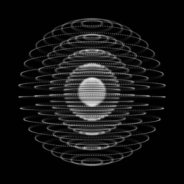 점으로 만들어진 추상 3d 구. 미래 지향적 인 기술 스타일. 구 입자입니다. 배경. 플렉서스 효과. 3D 렌더링. — 스톡 사진