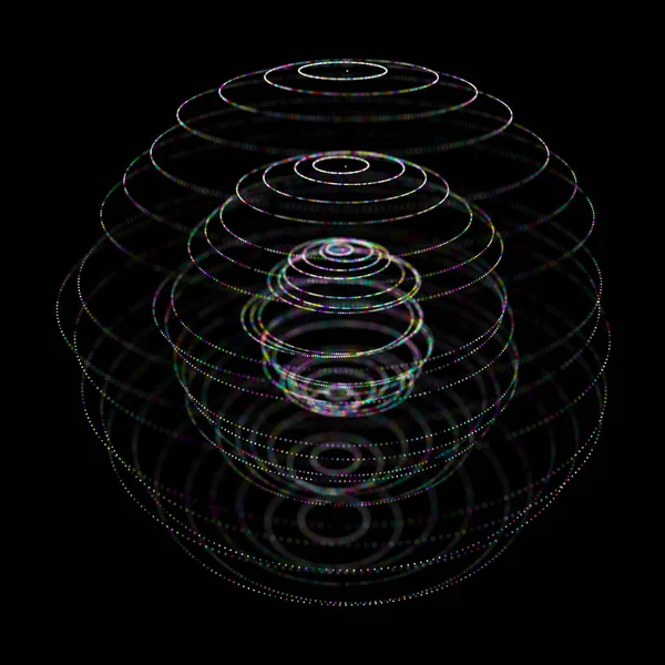 Abstrakt 3D-sfär gjord av punkter. Futuristisk teknik stil. Sfäriska partiklar. Bakgrund. Plexus effekt. 3D-rendering. — Stockfoto