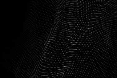 Dalga 3d. Parçacık dalgası. Fütüristik nokta dalgası. Poster için tasarla. Büyük veri. Vektör çizimi.