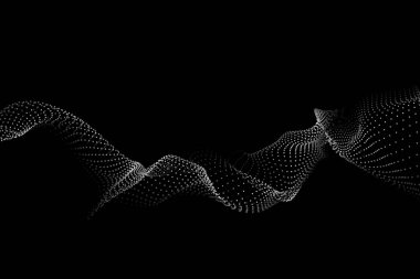 Dalga 3d. Parçacık dalgası. Fütüristik nokta dalgası. Poster için tasarla. Büyük veri. Vektör çizimi.