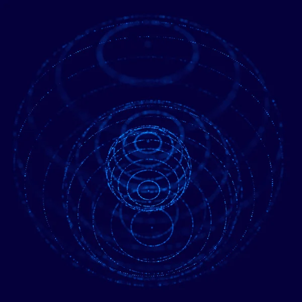 Abstraktní modrá 3D koule z bodů. Futuristický styl technologie. Koule částic. Plexusový efekt. 3D vykreslování. — Stock fotografie