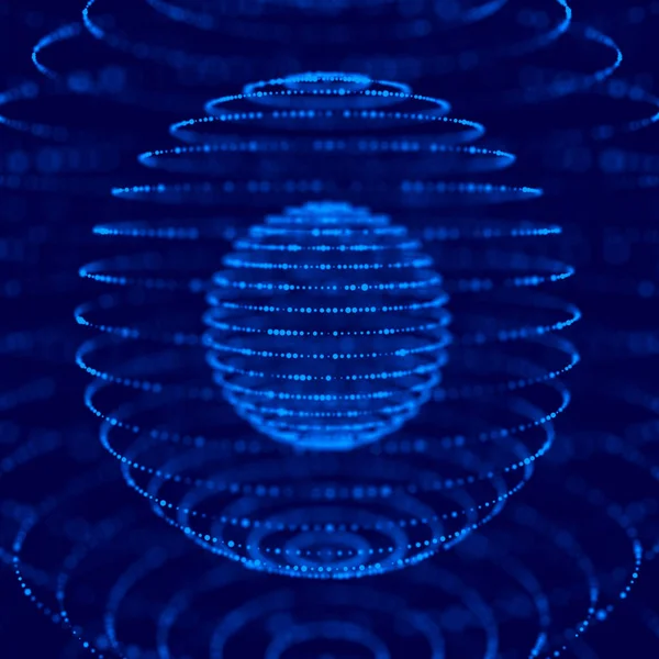 Abstract blue 3d sphere made of points. Futuristic technology style. Sphere particles. Plexus effect. 3d rendering.