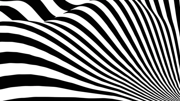 Onda de ilusión óptica. Ilusiones abstractas en blanco y negro en 3D. Patrón de rayas de líneas horizontales o fondo con efecto de distorsión ondulada. Ilustración vectorial. — Vector de stock