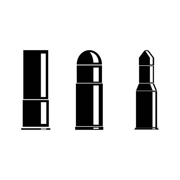 Set Vectorial Icoane Cartușe Icoana Glonţului Arme Muniție Tipuri Dimensiune — Vector de stoc