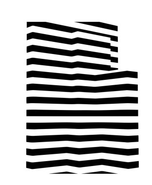 Soyut üç boyutlu siyah beyaz illüzyonlar. Optik illüzyon arka planda. Yatay çizgiler çizgili desen ya da dalgalı çarpıtma etkisiyle arka plan. Vektör illüstrasyonu.