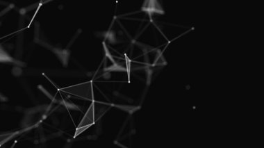 Pleksus etkisi. Bağlantı teknolojisi geçmişi. Soyut arkaplan çokgeni. Çokgen modern model. Üç boyutlu ağ gelişiyor. Alan ayarının derinliği