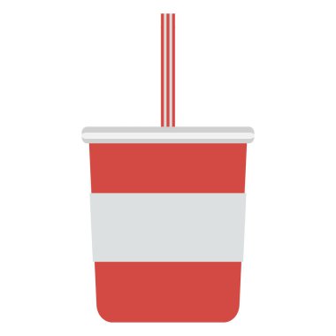 Plastik cam ikonda kola. Hafif içecekler. Düz stil. Tasarımın için logo ya da çıkartma. Vektör illüstrasyonu.