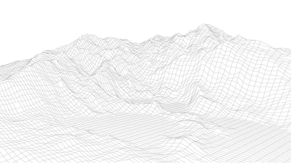 Wireframe Paysage Montagnes Fil Paysage Wireframe Grille Cyberespace Illustration Vectorielle — Image vectorielle