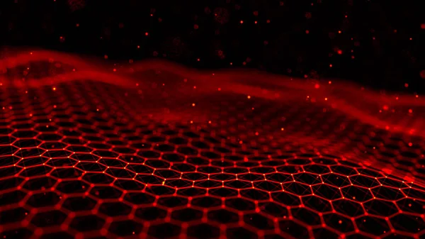 Futuristic white hexagon background. Futuristic honeycomb concept. Wave of particles. Abstract fire background with a dynamic wave. Big data visualization. 3d rendering.