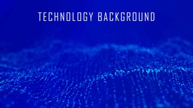 3 boyutlu dalga. Parçacık dalgası. Soyut Mavi Geometrik Arkaplan. Büyük veri görselleştirmesi. Veri teknolojisi soyut gelecek çizimi. 3d oluşturma.