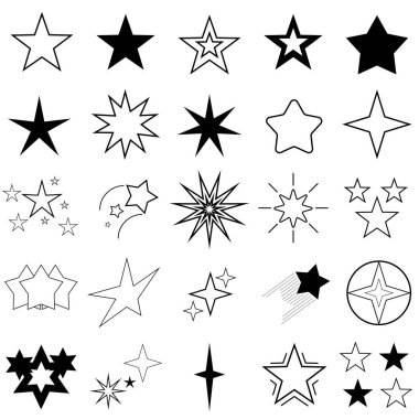 Set of black line star icon. Line icons collection for web apps and mobile concept. Symbol star. Decoration element for christmas or birthday. Vector illustration. clipart