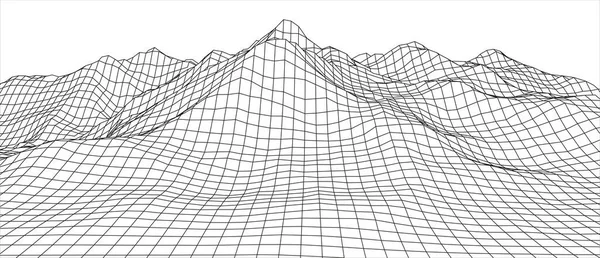 Tel Çerçeve Boyutlu Manzara Dağları Kablo Çerçeveli Peyzaj Teli Manzara — Stok Vektör