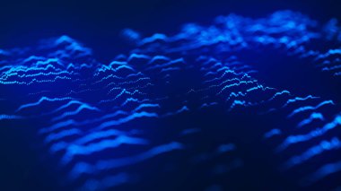 Dinamik dalgalı soyut bir arkaplan. Parçacık dalgası. Soyut teknoloji akış arkaplanı. Büyük veri görselleştirmesi. 3d oluşturma.