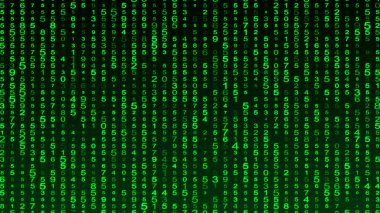 Dijital arkaplan yeşil matrisi. Matris arka planı. İkili bilgisayar kodu. Hacker kodlama konsepti. 3B görüntüleme.