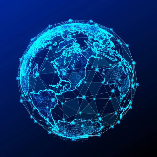 Genel ağ bağlantısı. Soyut Dünya Haritası. Büyük veri görselleştirmesi. 3B görüntüleme.