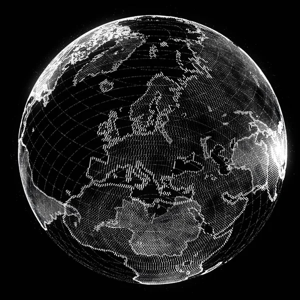 Connessione di rete globale. Mappa astratta della Terra. Visualizzazione dei big data. Rendering 3D. — Foto Stock