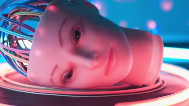 Futura Cibernética Closeup Cabeza Robot Humanoide Innovación Tecnología Futurista — Vídeo de stock