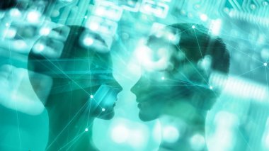 Yapay kadın robot kafası, sibernetik robot ai deneyi