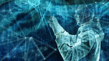 Bilim kurgu robot siber güvenlik bilim arka plan grafik