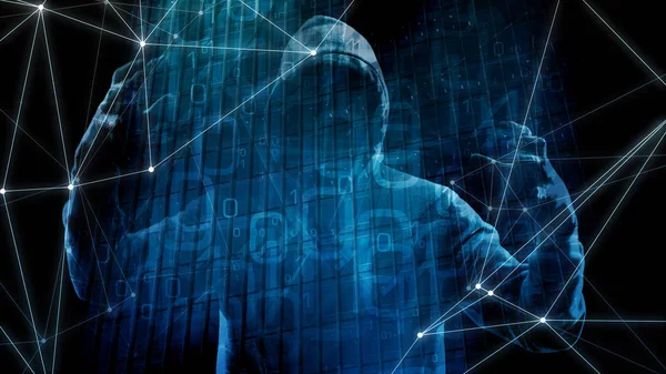 Algoritmo para ameaça de ataque de dados, golpe bancário no ataque cibernético — Fotografia de Stock