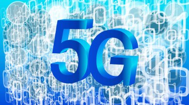 5g teknolojisinde Internet güvenliği, ikili kod akışı, bilgisayar bulutu vektör arka planı