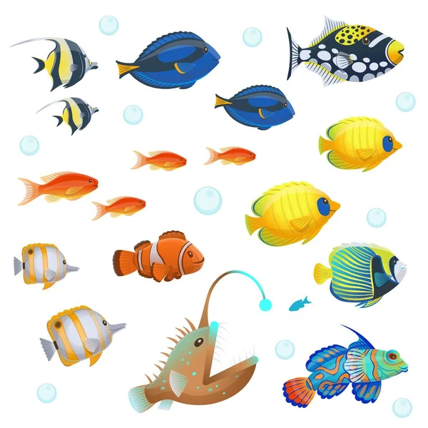 Juego Peces Tropicales Ilustración Vectorial Estilo Dibujos Animados — Vector de stock