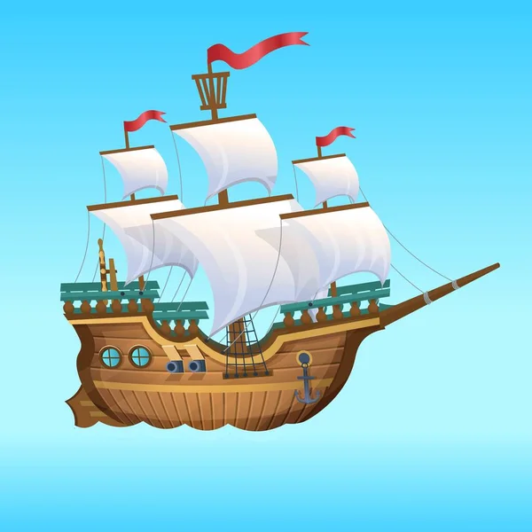 Cartoon Vector Illustration Pirátská Loď Plachetnice — Stockový vektor