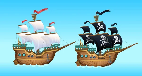 Εικονογράφηση Cartoon Vector Πειρατικό Πλοίο Ιστιοφόρο — Διανυσματικό Αρχείο