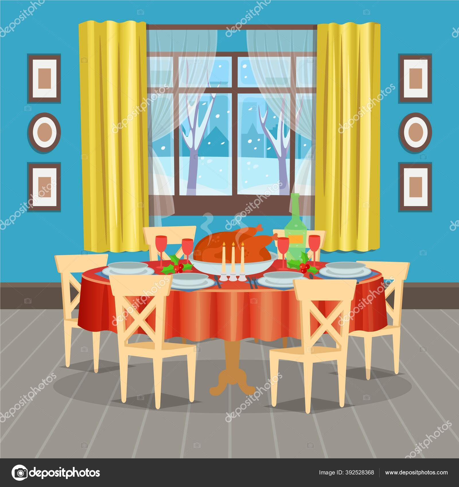 Holiday Table Food Window Modern Cozy Dining Room Interior Table Stock  Vector Image by ©Yucalora #392528368