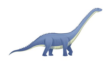Amphicoelias. Diplodocus. Uzun boyunlu ve kuyruklu vektör karikatür dinozor.
