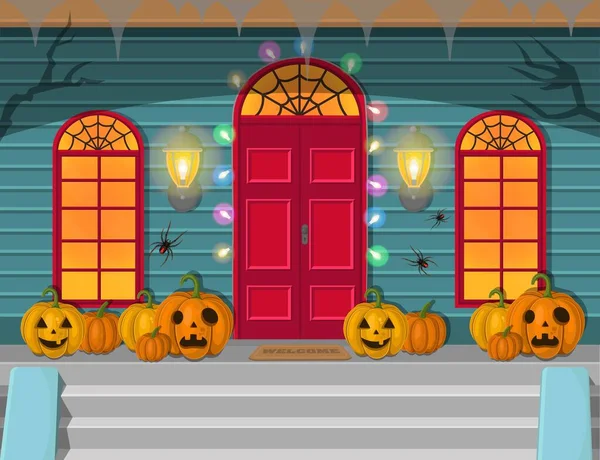 Vector Illustratie Van Een Nacht Halloween Decoraties Voor Een Vakantie — Stockvector