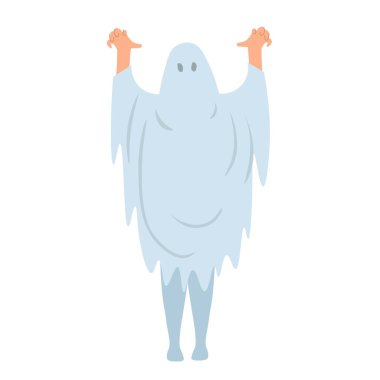  Cadılar Bayramı çizgi film karakteri hayaleti. Cadılar Bayramı kostümü. Vektör illüstrasyonu.