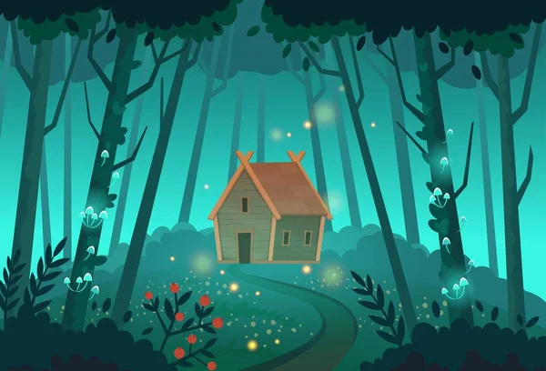 Oude Mystieke Heksenhut Het Bos Cartoon Vector Illustratie — Stockvector